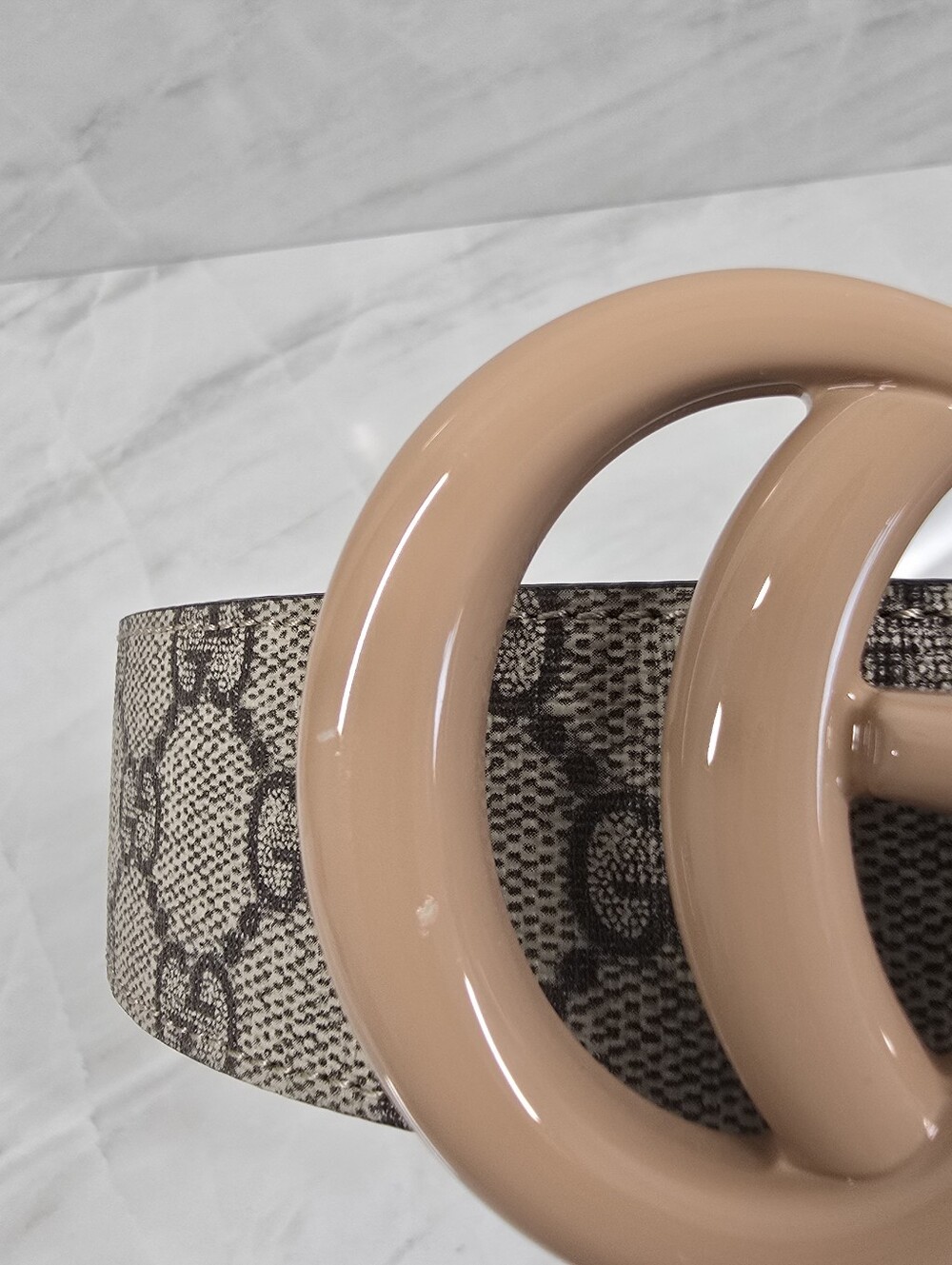 Gucci Beige GG Canvas Belt with Nude Double-G Buckle - Picture 2 of 5